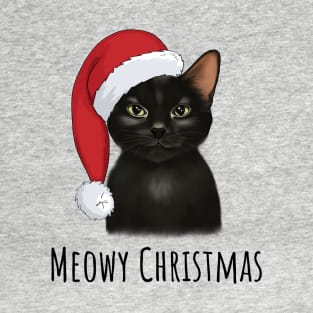 Black Cat With Santa Hat T-Shirt